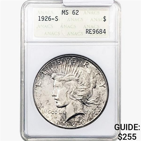 1926-S Silver Peace Dollar ANACS MS62