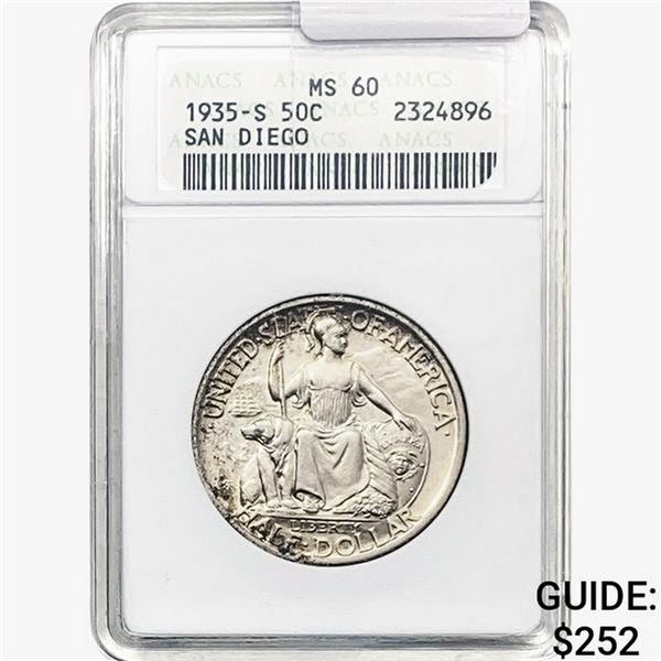 1935-S San Diego Half Dollar ANACS MS60