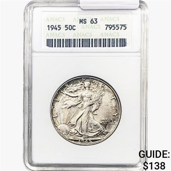 1945 Walking Liberty Half Dollar ANACS MS63