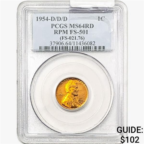 1954-D/D/D Wheat Cent PCGS MS64 RD RPM FS-501