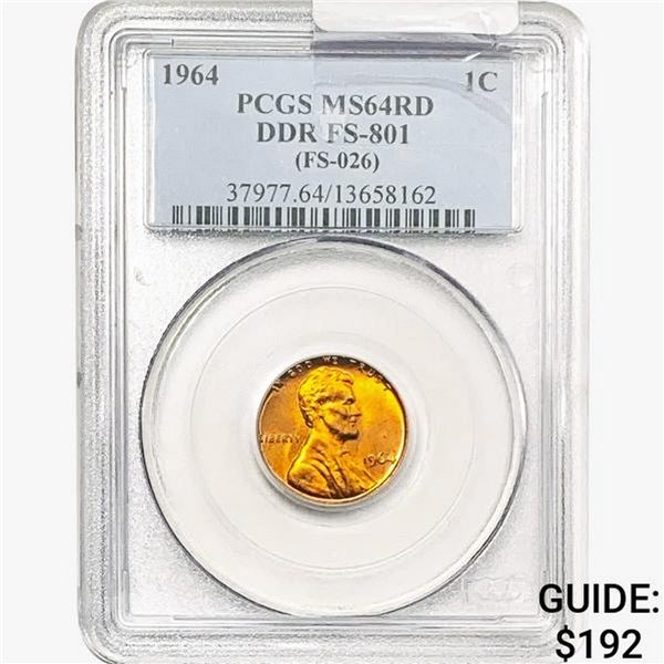 1964 Lincoln Memorial Cent PCGS MS64 RD DDR FS801