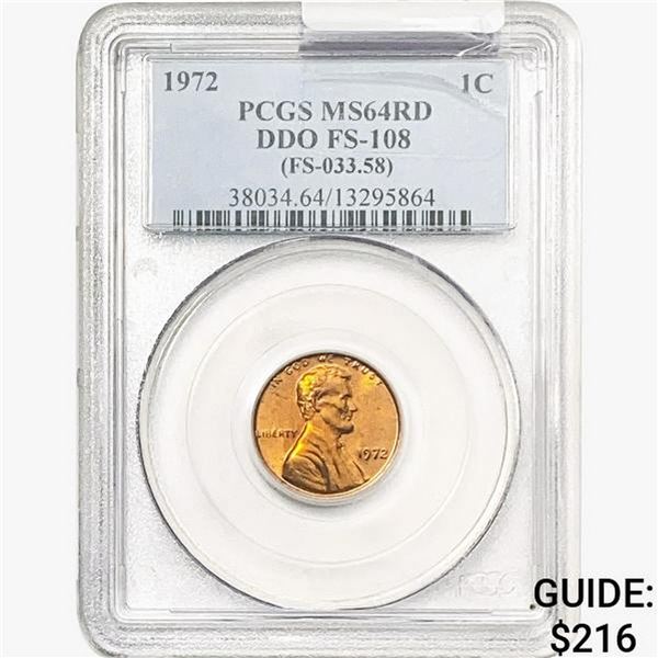 1972 Lincoln Memorial Cent PCGS MS64 RD DDO FS108