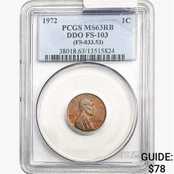 1972 Lincoln Memorial Cent PCGS MS63 RB DDO FS103