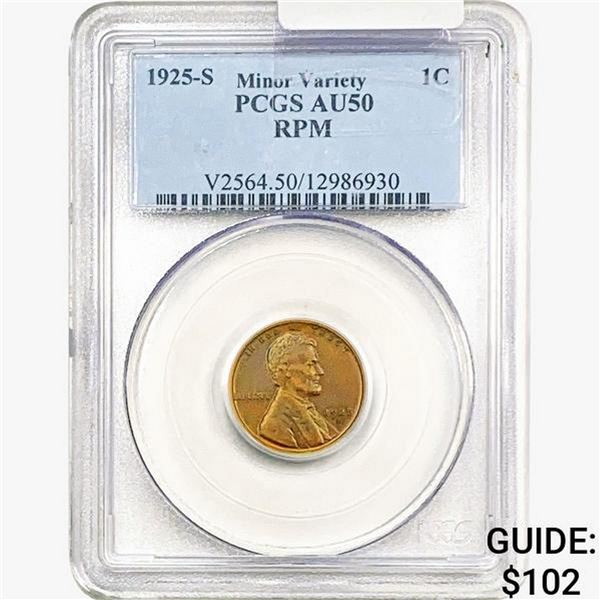 1925-S Wheat Cent PCGS AU50 RPM Minor Variety