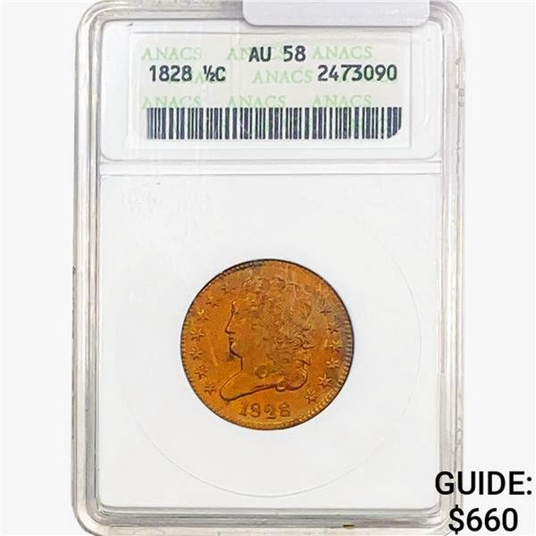 1828 Classic Head Half Cent ANACS AU58