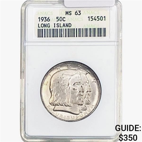 1936 Long Island Half Dollar ANACS MS63