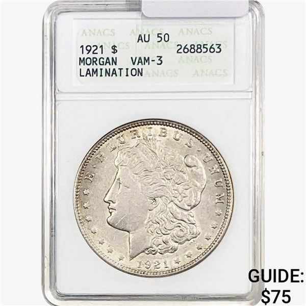 1921 Morgan Silver Dollar ANACS AU50 VAM-3