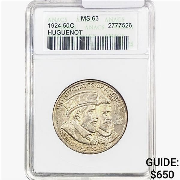 1924 Huguenot Half Dollar ANACS MS63