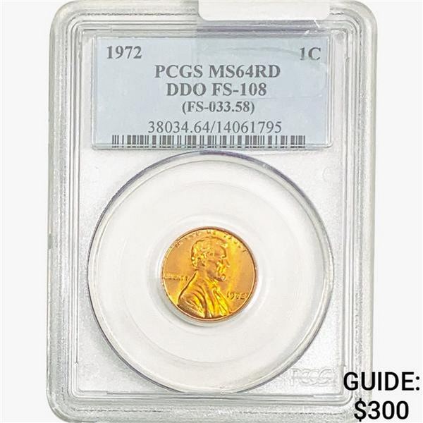 1972 Lincoln Memorial Cent PCGS MS64 RD DDO FS108