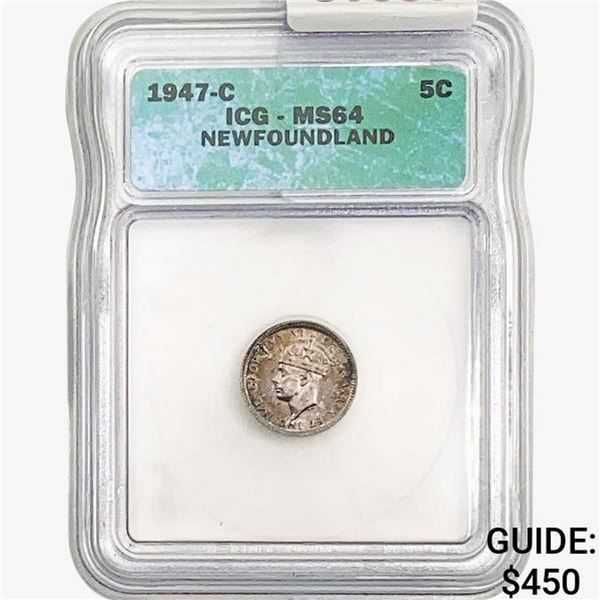 1947-C Newfoundland 5C ICG MS64