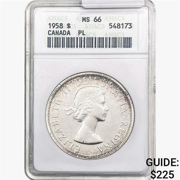 1958 Canada Silver Dollar ANACS MS66 PL