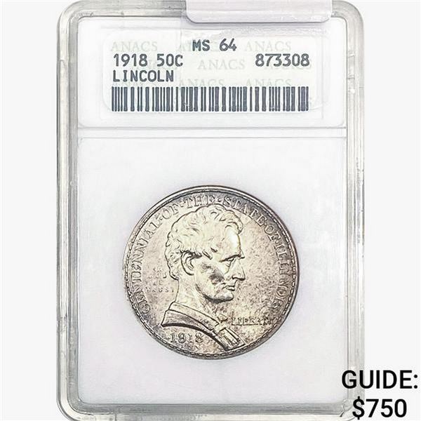 1918 Illinois Half Dollar ANACS MS64