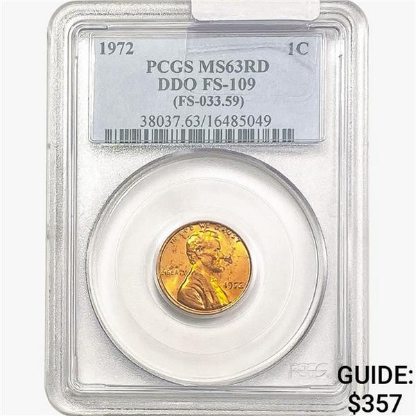 1972 Lincoln Memorial Cent PCGS MS63 RD DDO FS109