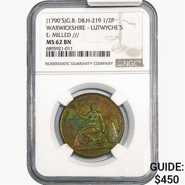 1790's G.Brit D&H-219 1/2P Warwickshire NGC MS62