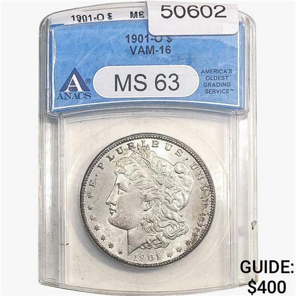 1901-O Morgan Silver Dollar ANACS MS63 VAM-16