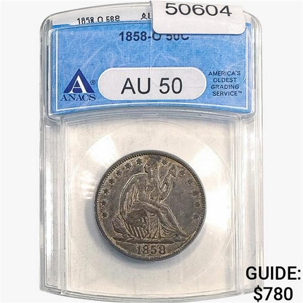 1858-O Seated Liberty Half Dollar ANACS AU50
