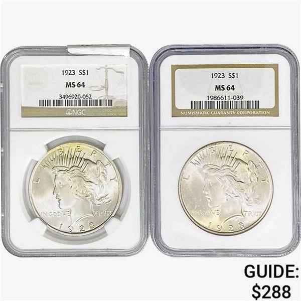 [2] 1923 Silver Peace Dollar NGC MS64
