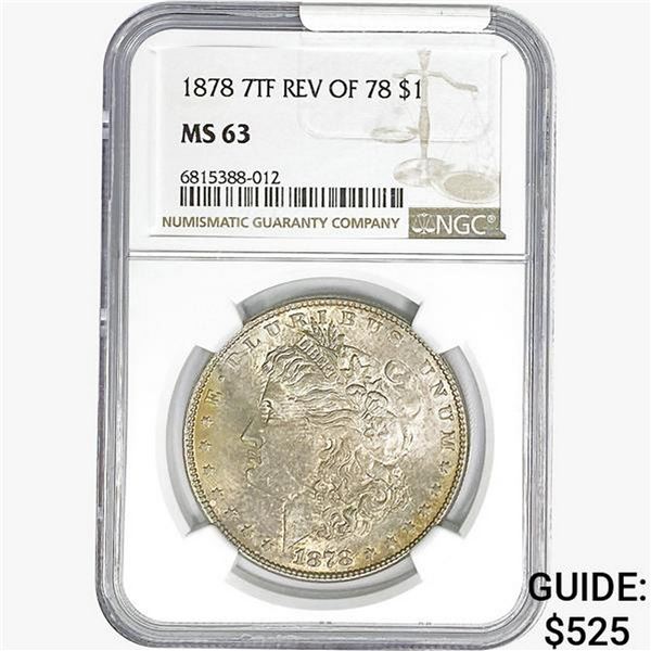 1878 REV 78 Morgan Silver Dollar NGC MS63