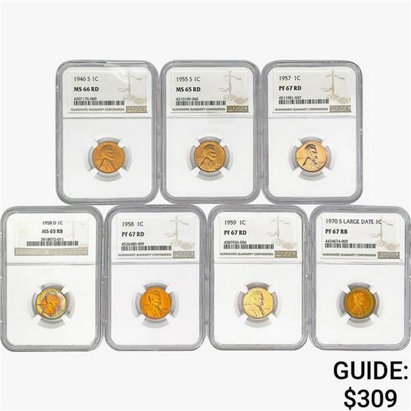 1946-1970 [7] Wheat Cent NGC MS, PF65-67 RB, RD
