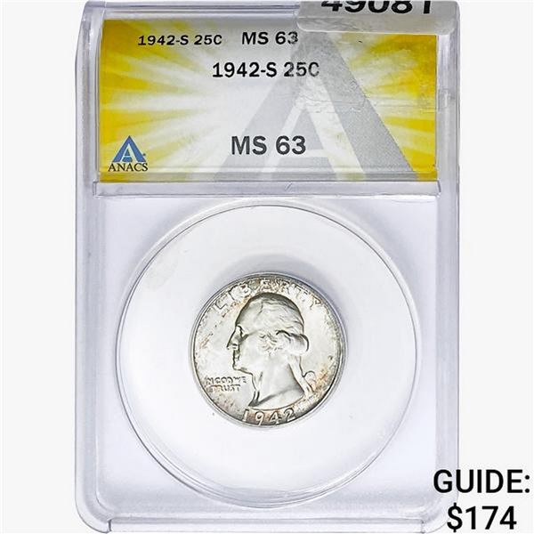 1942-S Washington Silver Quarter ANACS MS63