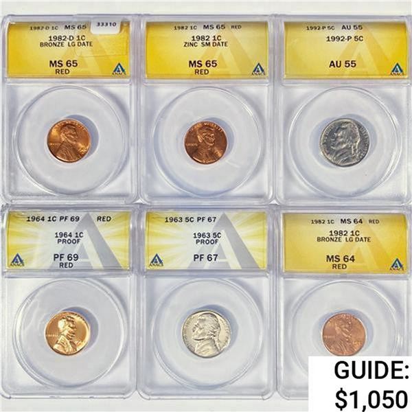 1963-1992 Set [6] 4 Lincoln Memorial, 2 Jefferson Nickels ANACS