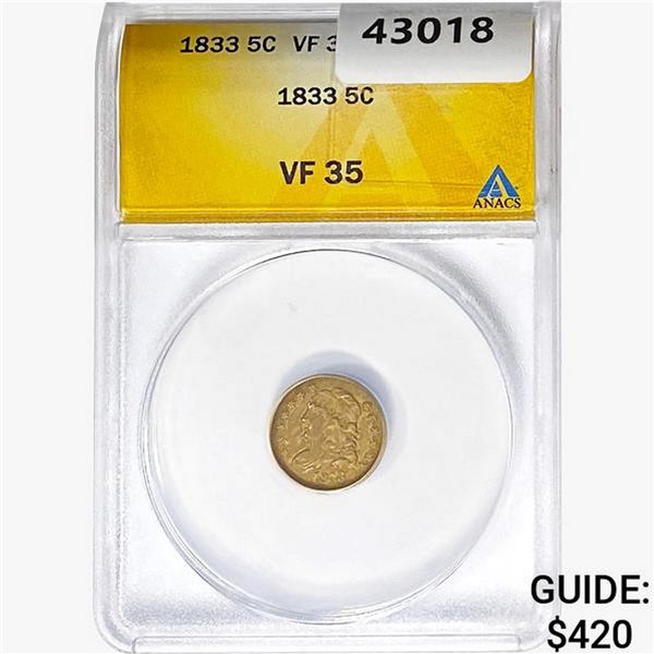 1833 Capped Bust Nickel ANACS VF35