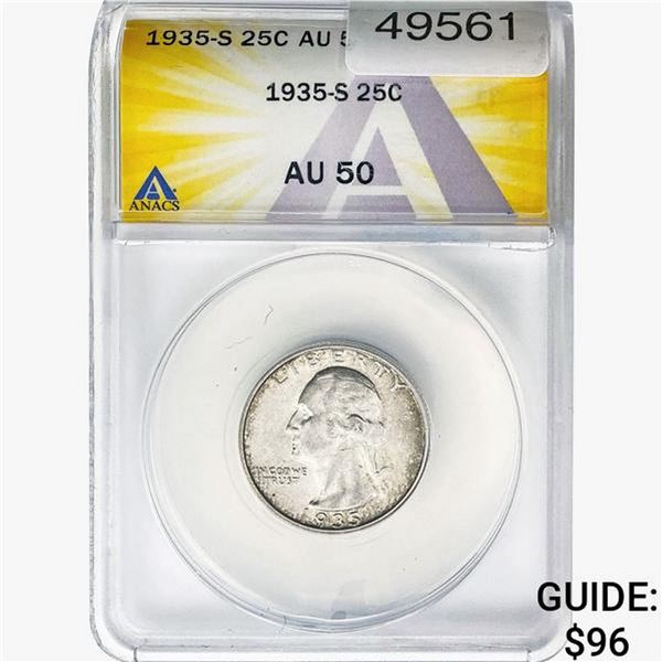 1935-S Washington Silver Quarter ANACS AU50