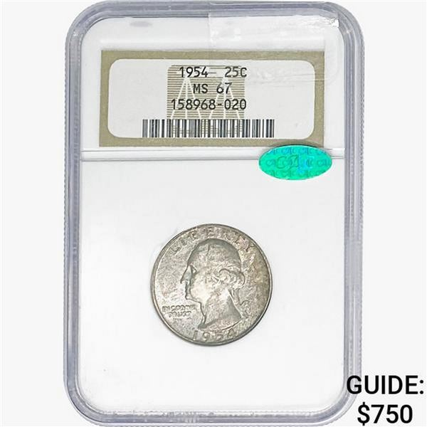 1954 CAC Washington Silver Quarter NGC MS67