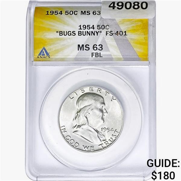 1954 Franklin Half Dollar ANACS MS63 FBL