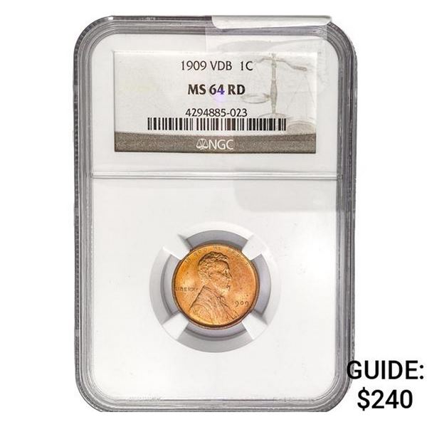 1909 VDB Wheat Cent NGC MS64 RD