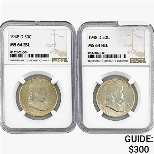 1948-D [2] Franklin Half Dollar NGC MS64 FBL