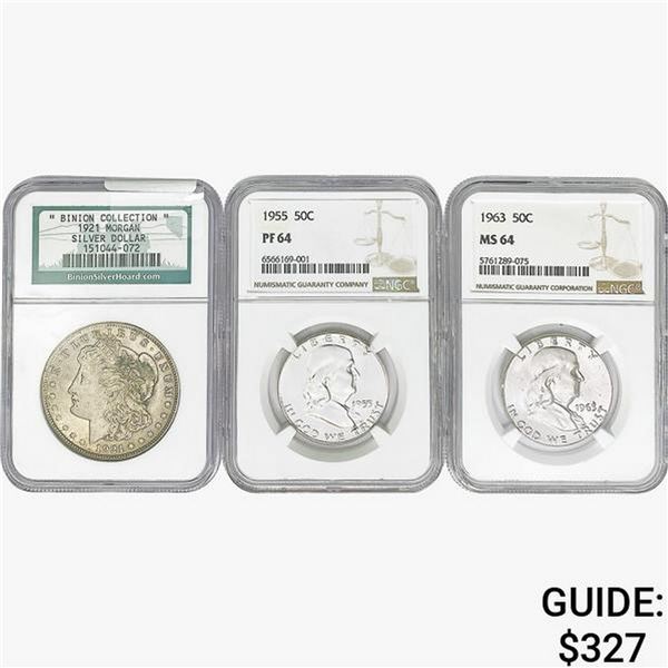 1921-1963 [2] 50C Franklin, [1] $1 Morgan NGC
