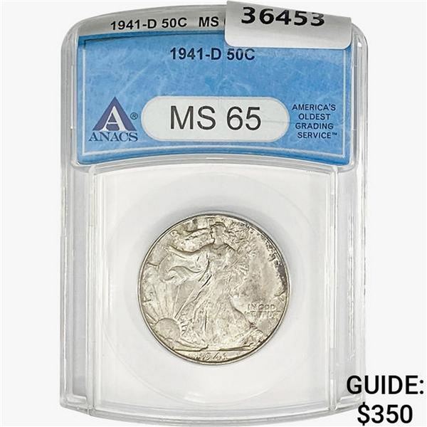 1941-D Walking Liberty Half Dollar ANACS MS65