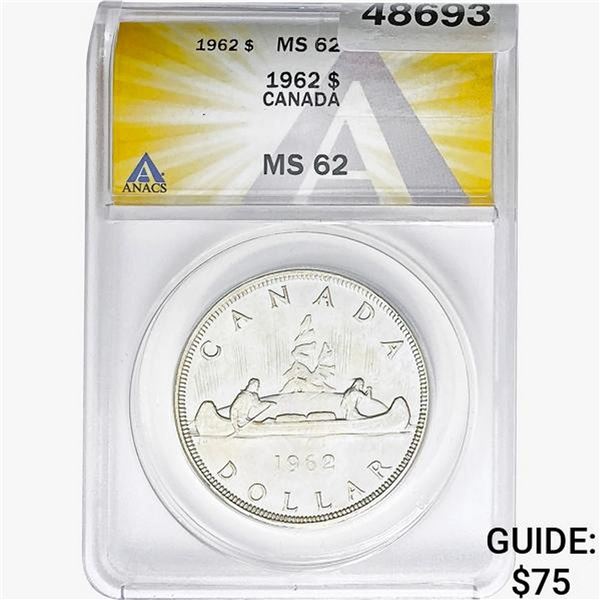 1962 Canada Silver Dollar Elizabeth II ANACS MS62