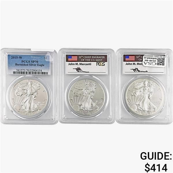2015-W - 2016-W [3] Silver Eagle PCGS SP70