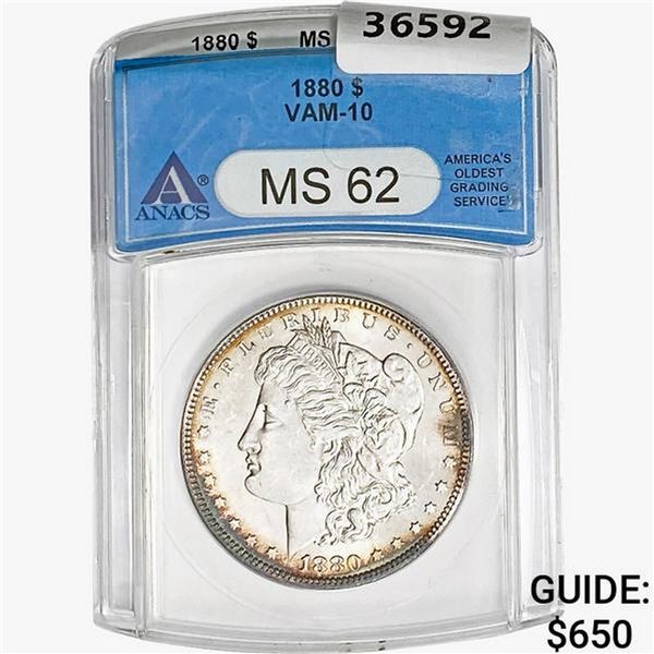 1880 Morgan Silver Dollar ANACS MS62 VAM-10