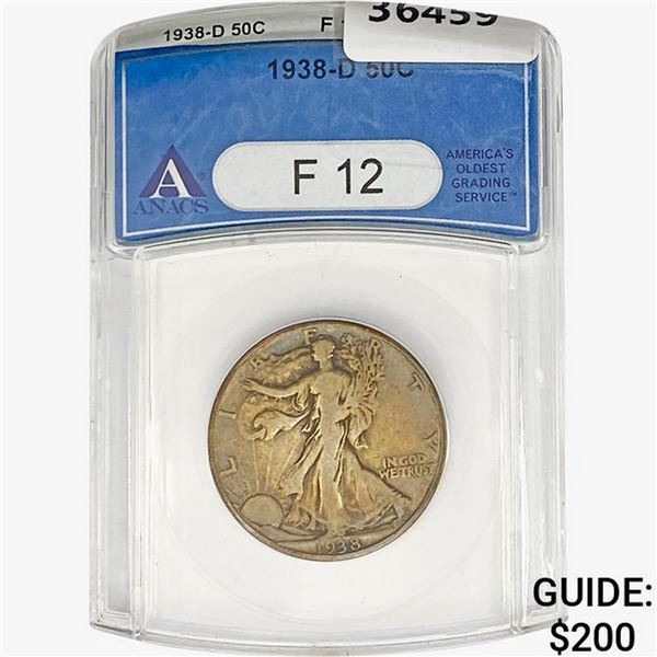 1938-D Walking Liberty Half Dollar ANACS F12