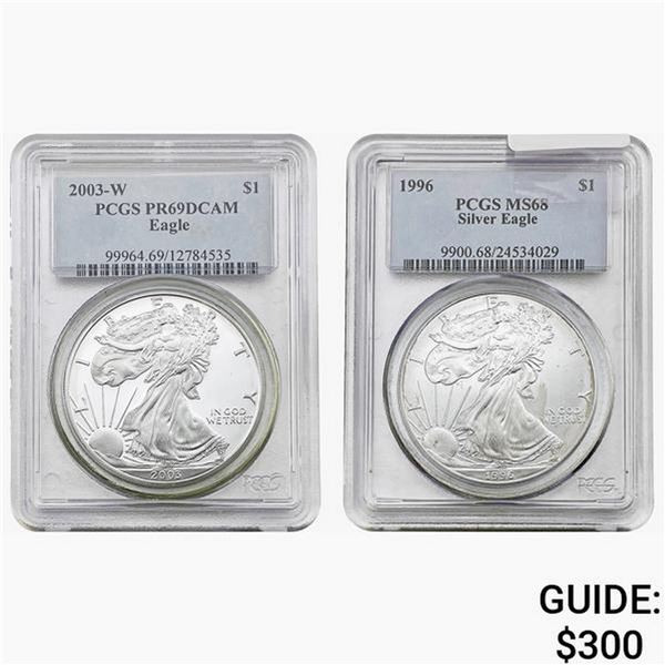 1996-2003-W [2] Silver Eagle PCGS MS68-69 DCAM