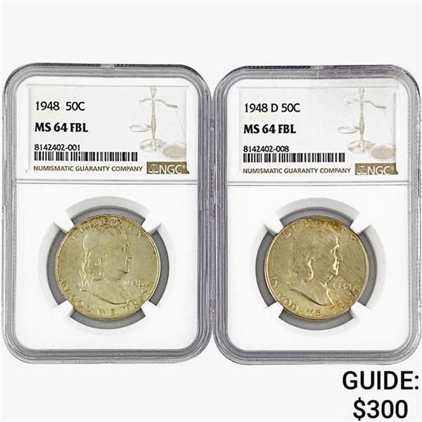 1948 [2] Franklin Half Dollar NGC MS64 FBL