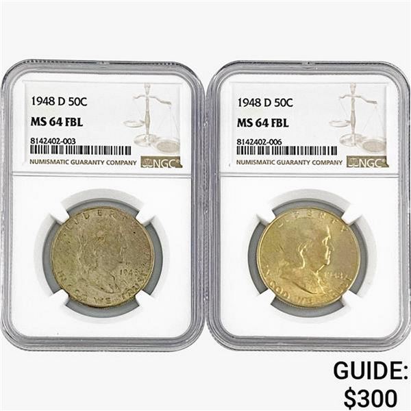 1948-D [2] Franklin Half Dollar NGC MS64 FBL