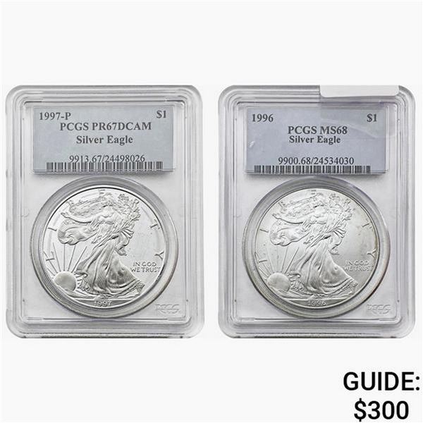 1996-1997-P [2] Silver Eagle PCGS MS67-68 DCAM