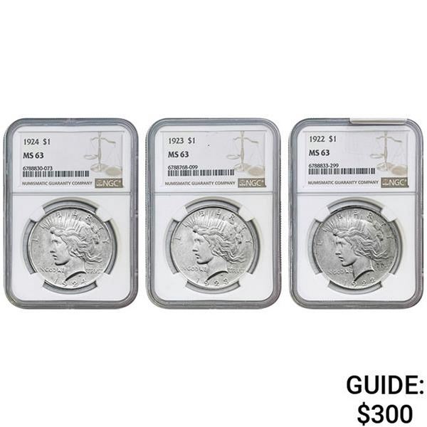 [3]1922-1924 Silver Peace Dollar NGC MS63