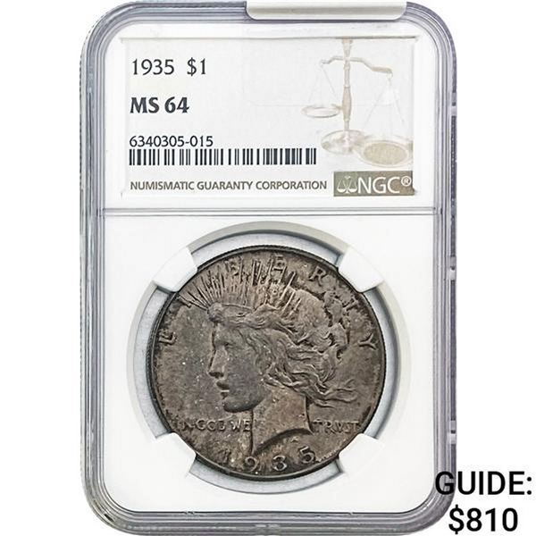 1935 Silver Peace Dollar NGC MS64