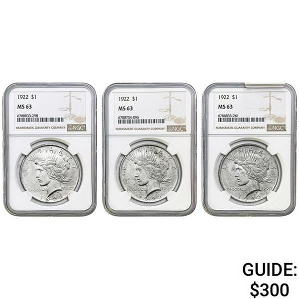 [3]1922 Silver Peace Dollar NGC MS63