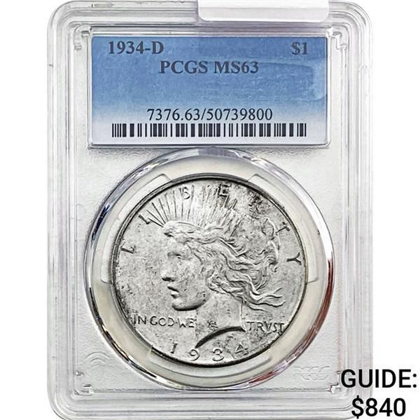 1934-D Silver Peace Dollar PCGS MS63