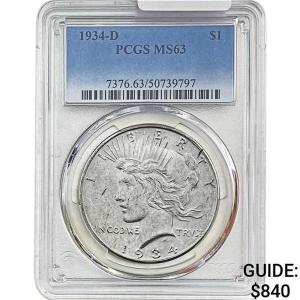 1934-D Silver Peace Dollar PCGS MS63