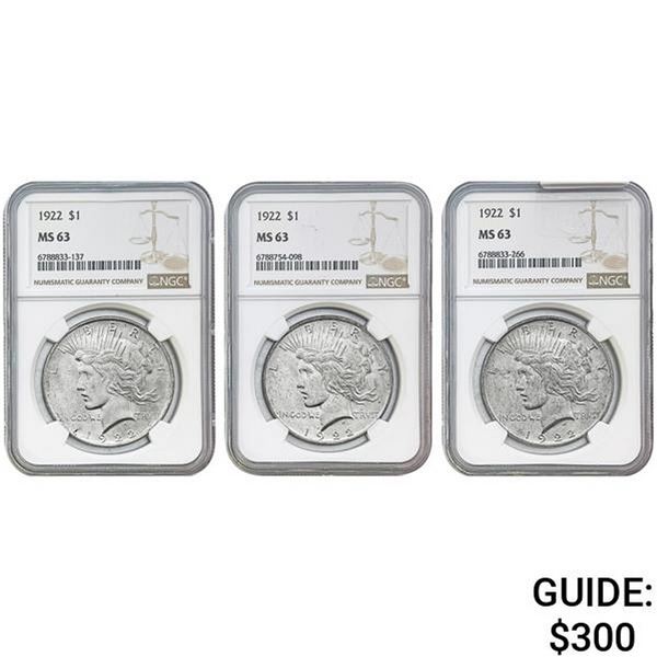 [3]1922 Silver Peace Dollar NGC MS63