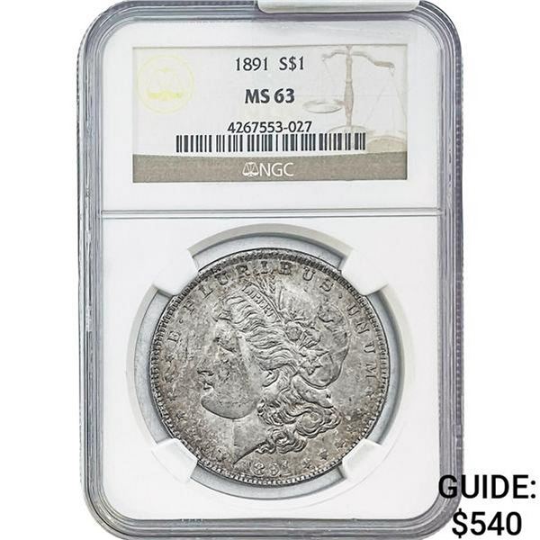 1891 Morgan Silver Dollar NGC MS63