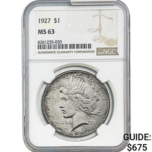 1927 Silver Peace Dollar NGC MS63