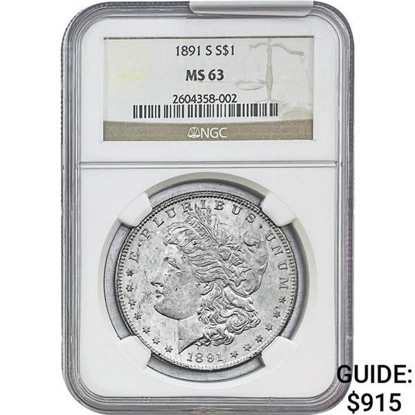 1891-S Morgan Silver Dollar NGC MS63